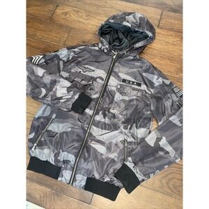 Champs CSG‎ Black Camo Bomber Jacket Patched Patches USA Military Size Small
